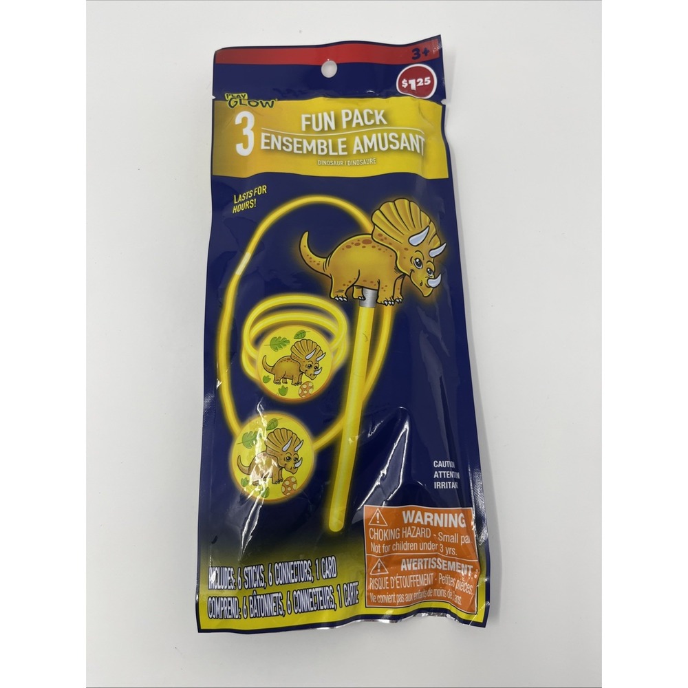 Glow Sticks Yellow Dinosaur 3pc. W/ Wand, Bracelet, And Necklace Kids B71
